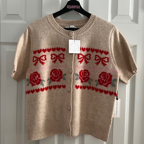 cupcakes & cashmere Sweaters - cupcakes & cashmere Beige Cardigan with Bows and Roses